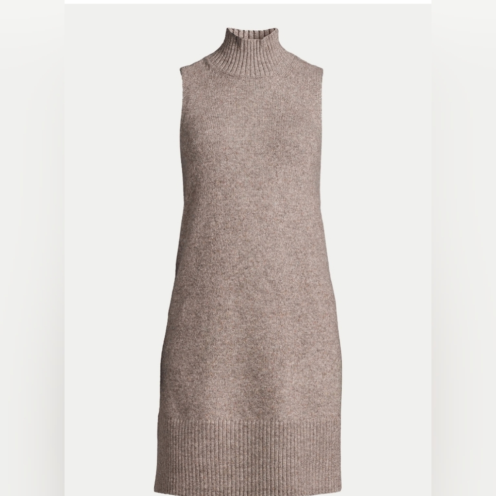 Women's Sleeveless Turtleneck Sweater Mini Dress. 